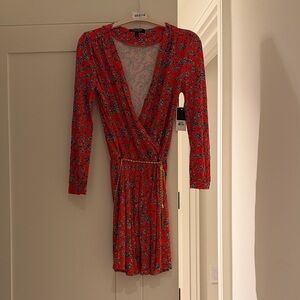 Vintage Early 2000s - Juicy Couture Red Floral Long Sleeve Wrap Dress - NWT